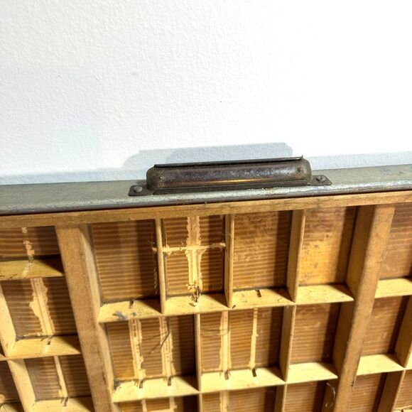 Antique Printers Tray Type Case Old Wooden Drawer Vintage Miniatures Shelf 16x32 - Picture 5 of 6
